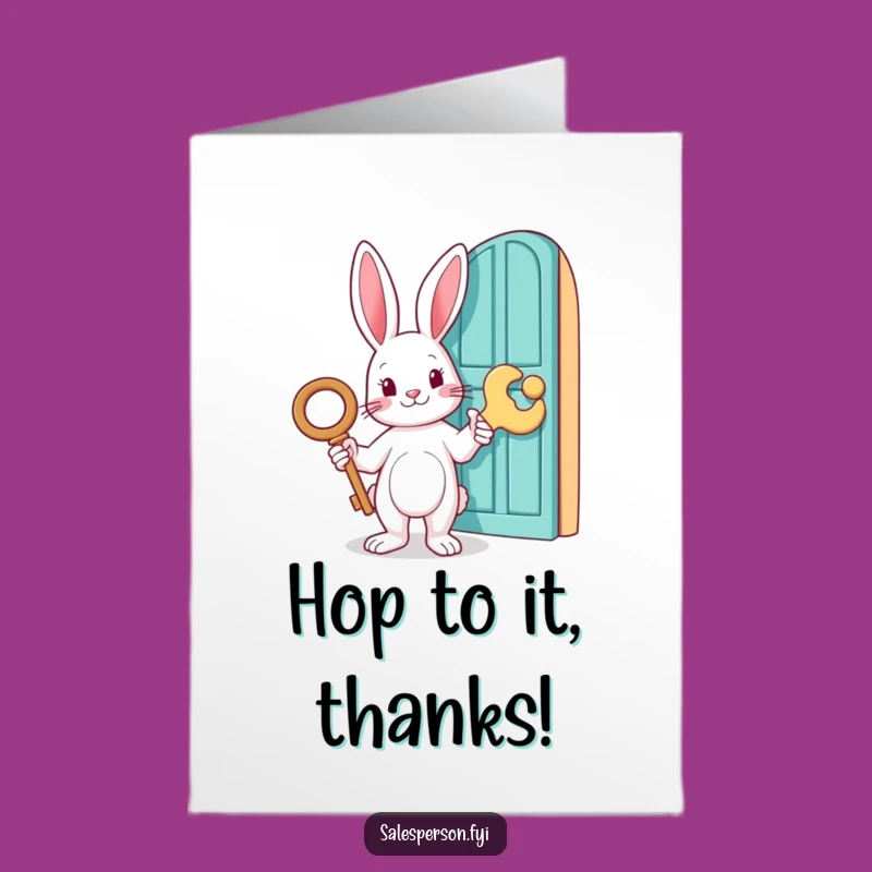 Free Printable Rabbit Thank You Card: Funny Key to Door Downloadable Gratitude