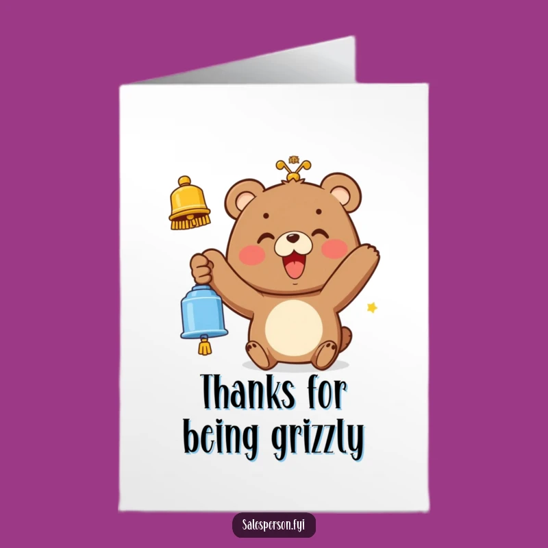 Free Printable Thank You Card: Bear Rings Gratitude Bell - Funny Downloadable