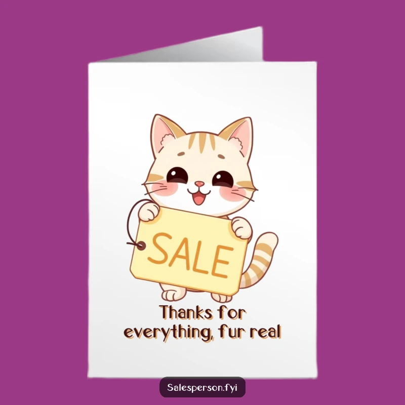 Free Printable Thank You Card: Cat Sale Sign, Funny Downloadable for Shopper Appreciation