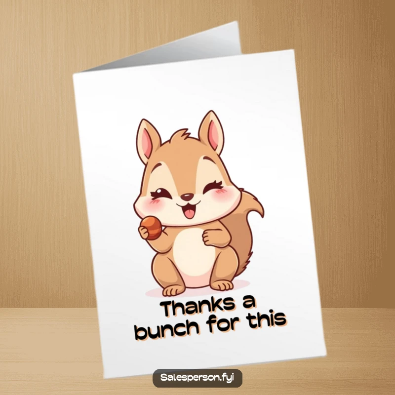 Cute Free Printable Thank You Card: A delighted squirrel winks while offering a tempting treat to say thanks.