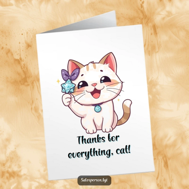 Funny Free Printable Thank You Card: A delighted cat showcasing a sparkly accessory, conveying gratitude with flair and style.