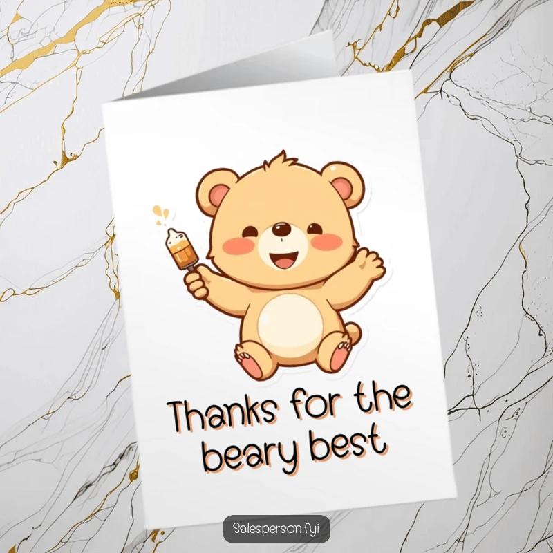 Cute Free Printable Thank You Card: A happy bear cub demonstrating something with excitement to say thanks.