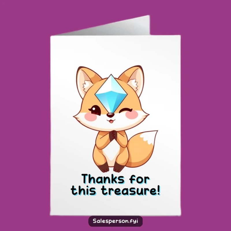 Free Printable Thank You Card: Fox Gem, Funny Downloadable Greeting for Showing Appreciation