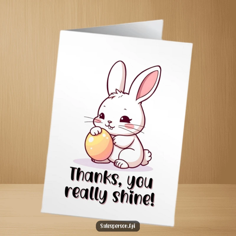 Funny Free Printable Thank You Card with a determined bunny cleaning a bright object, a meticulously crafted downloadable.