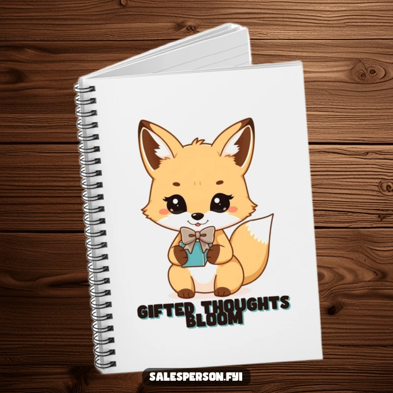 Funny Fox Bowtie Gift Notebook: Playful fox in a bowtie presenting a gift, ideal for notes.