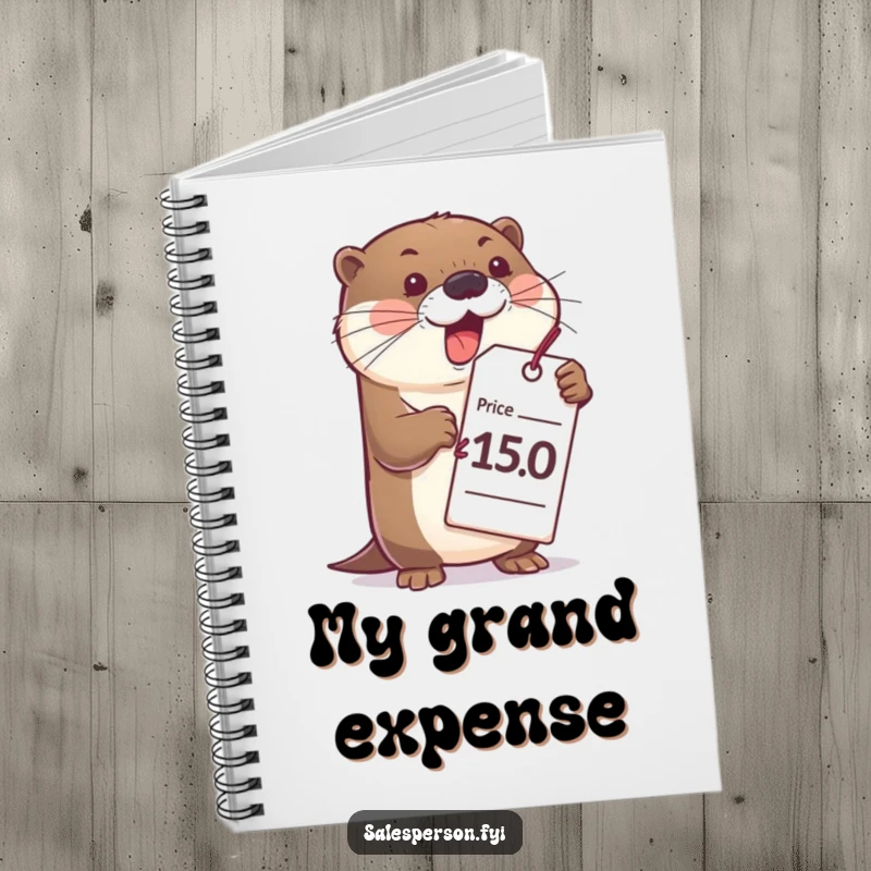 Funny otter notebook cover, featuring a bubbly otter with a huge price tag, designed for humorous note-taking.