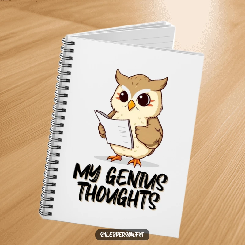 Funny wise owl holding a ledger on a notebook, perfect for jotting down wise plans, a funny gift.