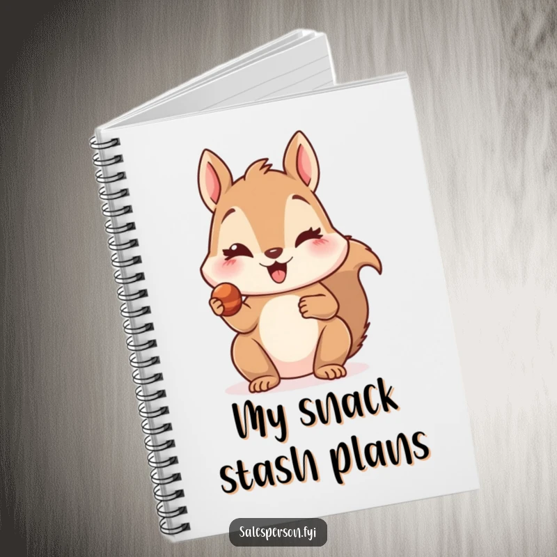 Funny notebook featuring a delighted squirrel offering a tiny, tempting treat with a wink, designed for capturing sweet thoughts humorously.