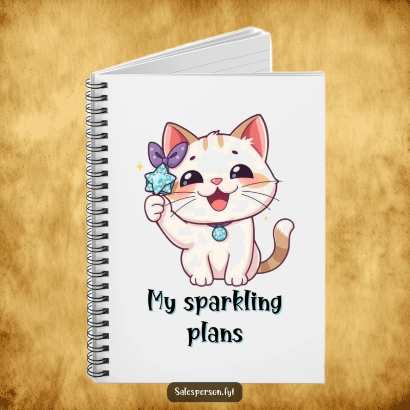 Funny cat notebook with a delighted cat displaying a sparkly accessory with flair. Perfect for jotting down glamorous thoughts.
