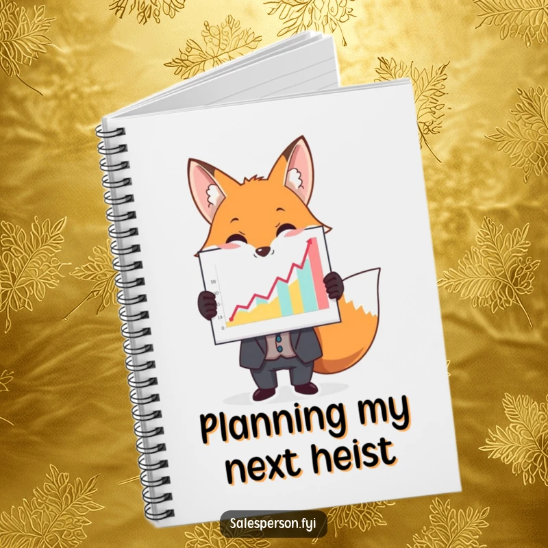 Funny notebook with a fox in a suit holding a large, colorful graph, perfect for planning and charting ideas.