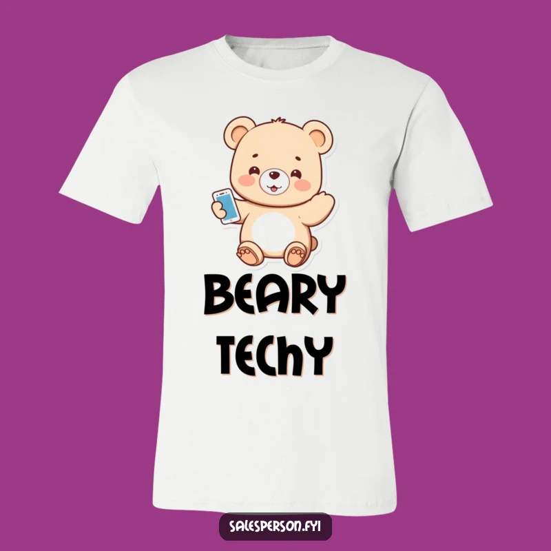 Funny Tech Bear T-Shirt: Enthusiastic Gadget Fun for a Funny Gift