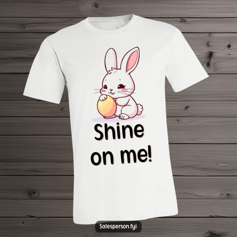 Funny Bunny Polishing T-Shirt: Determined bunny polishing a bright shiny object, great for gifting.