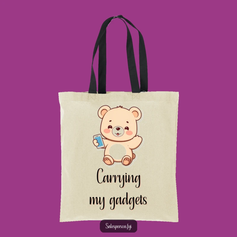 Funny Tech Bear Tote Bag: Carry Your Tech Love with Funny Style