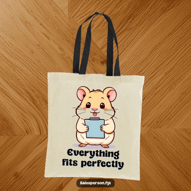 Funny hamster with a clipboard, looking busy and organized, printed on a durable tote bag for everyday use.