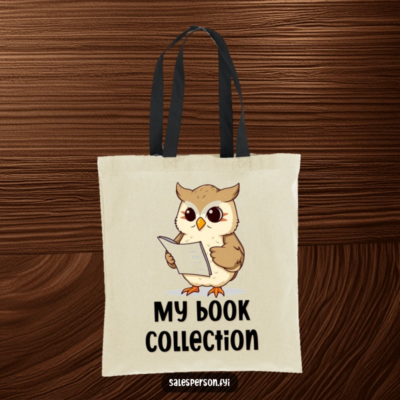 Funny wise owl holding a ledger, nodding sagely on a tote bag, perfect for organizing finances, a funny gift.